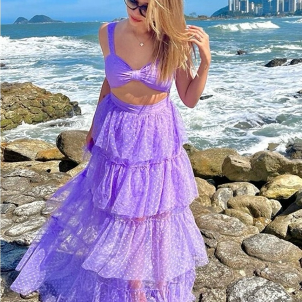 Belle Layered Swiss Dot Violet purple cutout dress XS